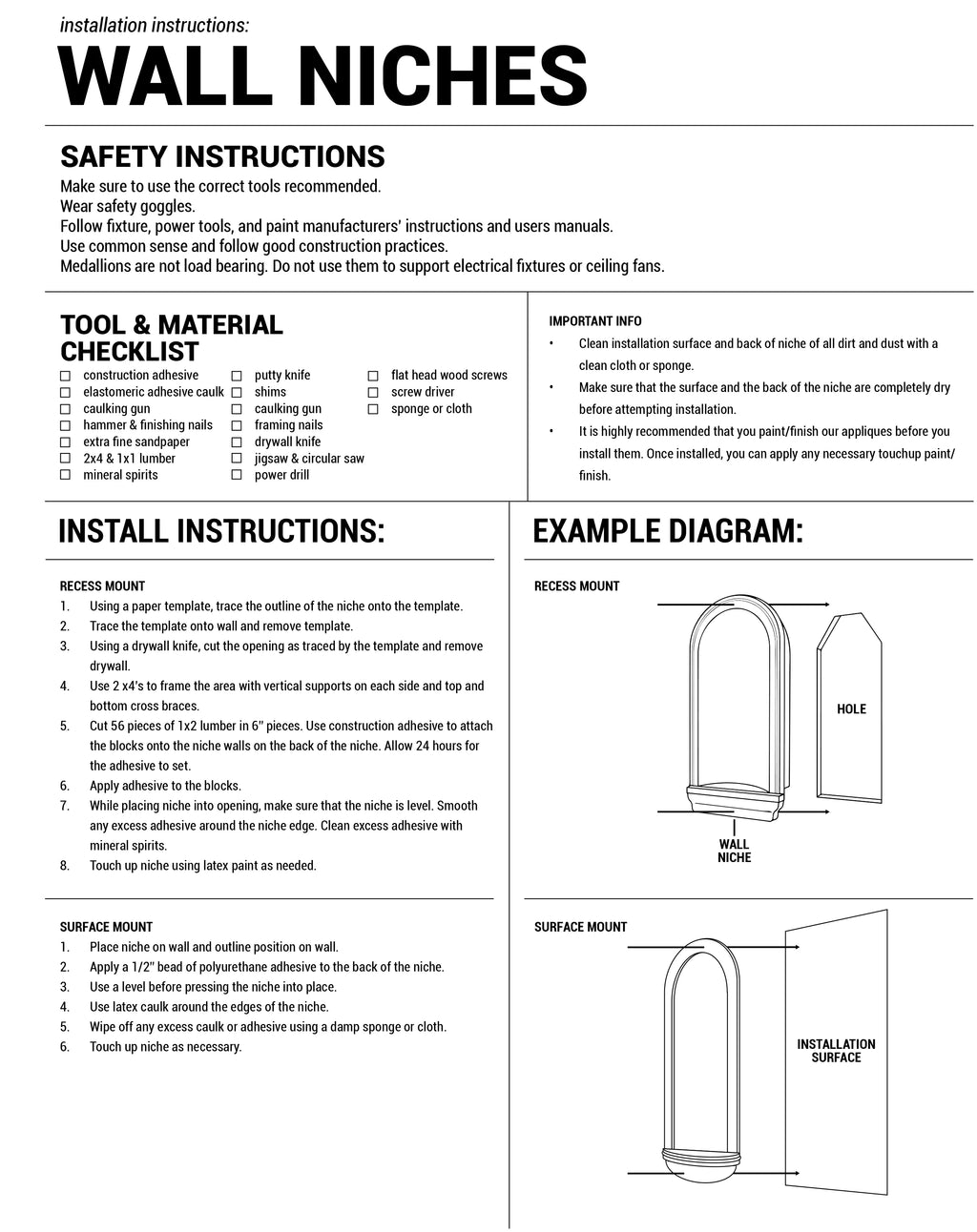 Ekena Millwork 16 5/8"W x 27 1/2"H x 7 3/8"D Traditional Wall Niche (RO: 12 1/2"W x 23 1/2"H x 3 7/8"D)