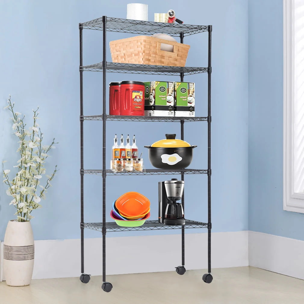 BestMassage Adjustable 30"W x 14"D x 60"H 5-Shelf Metal Freestanding Shelves, Black
