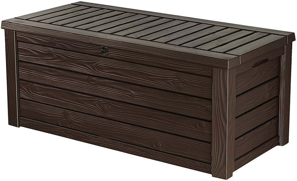 150 Gallon Outdoor Storage Deck Box - Resin Patio Storage Bench with Hydraulic Lift and 660 lb Seat Capacity