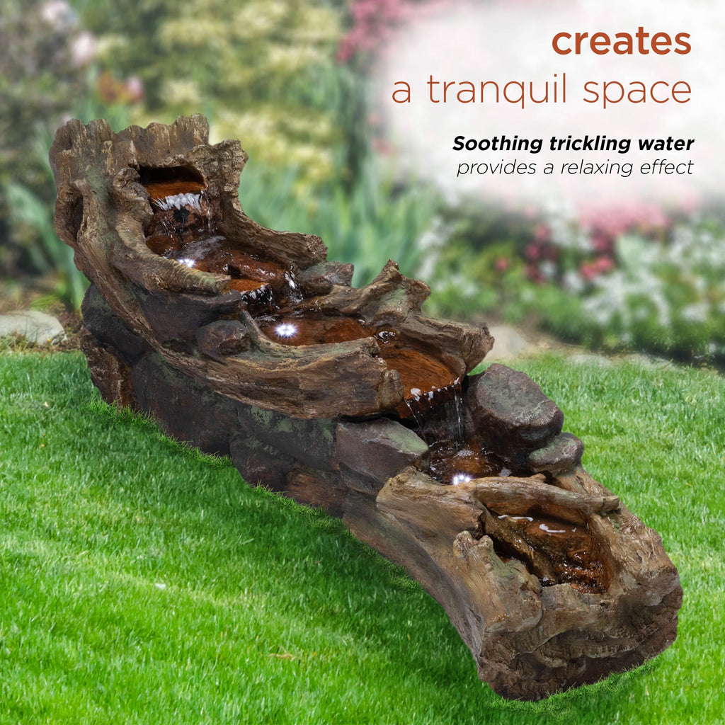 Alpine Corporation 59" x 16" x 20" Polystone Light-Up Cascading Floor Pump Fountain, Brown