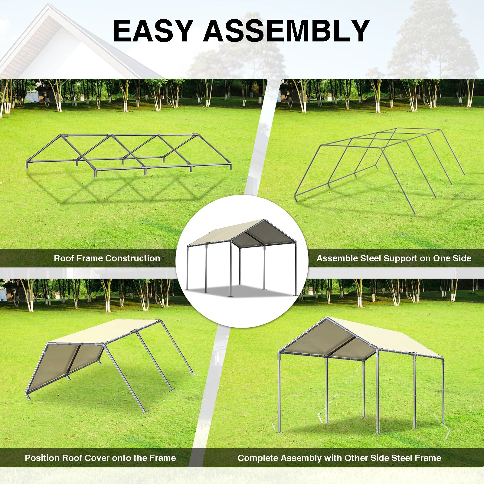 TANGJEAMER 10.00 x 20.00 x 9.20 Feet Beige Carport