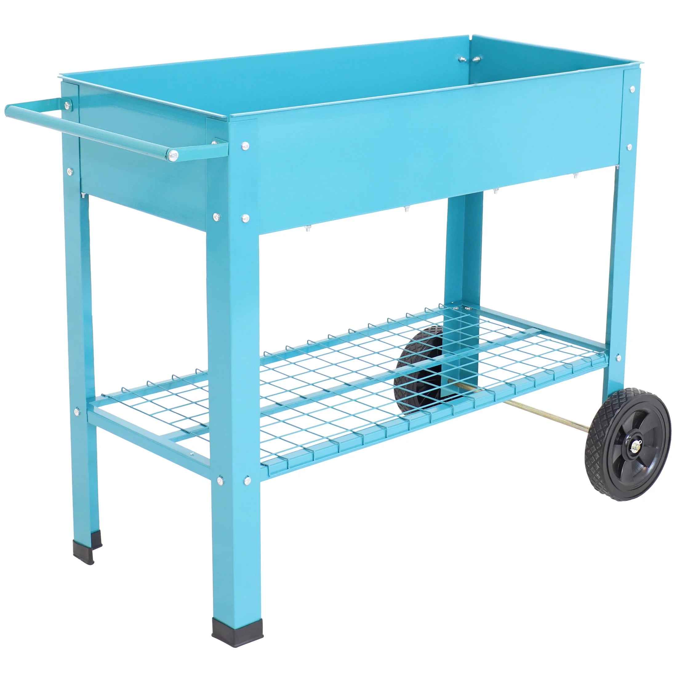 Sunnydaze 43.5" x 20.75" x 31.75" Blue Galvanized Steel Raised Garden Bed Cart with Wheels