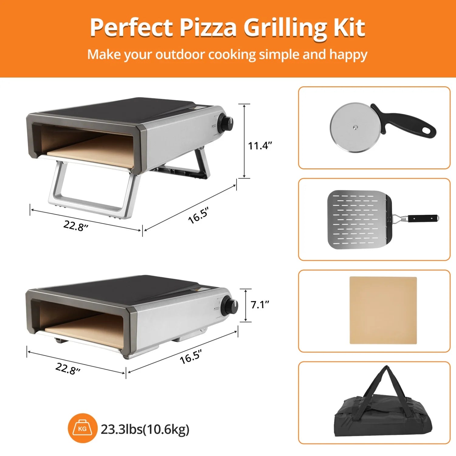 Wildbreak Ourdoor Gas Propane Pizza Oven, 22.8 x 16.5 x 7.1", With Accessories Kit, Silver & Black