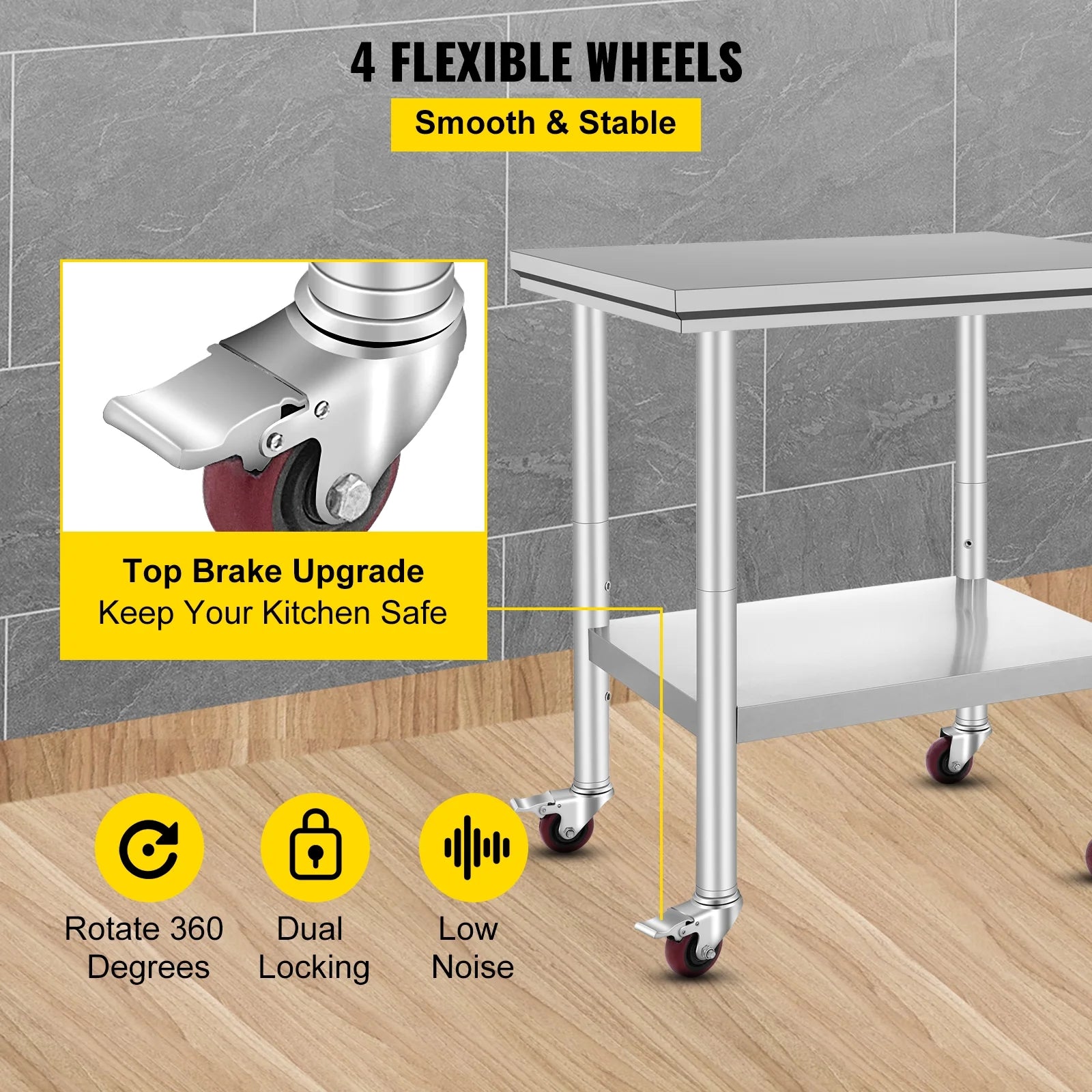 KFFKFF Stainless Steel Work Table with Wheels 24 x 30 Prep Table with casters Heavy Duty Work Table for Commercial Kitchen Restaurant Business (24 x 30 x 32 inch)