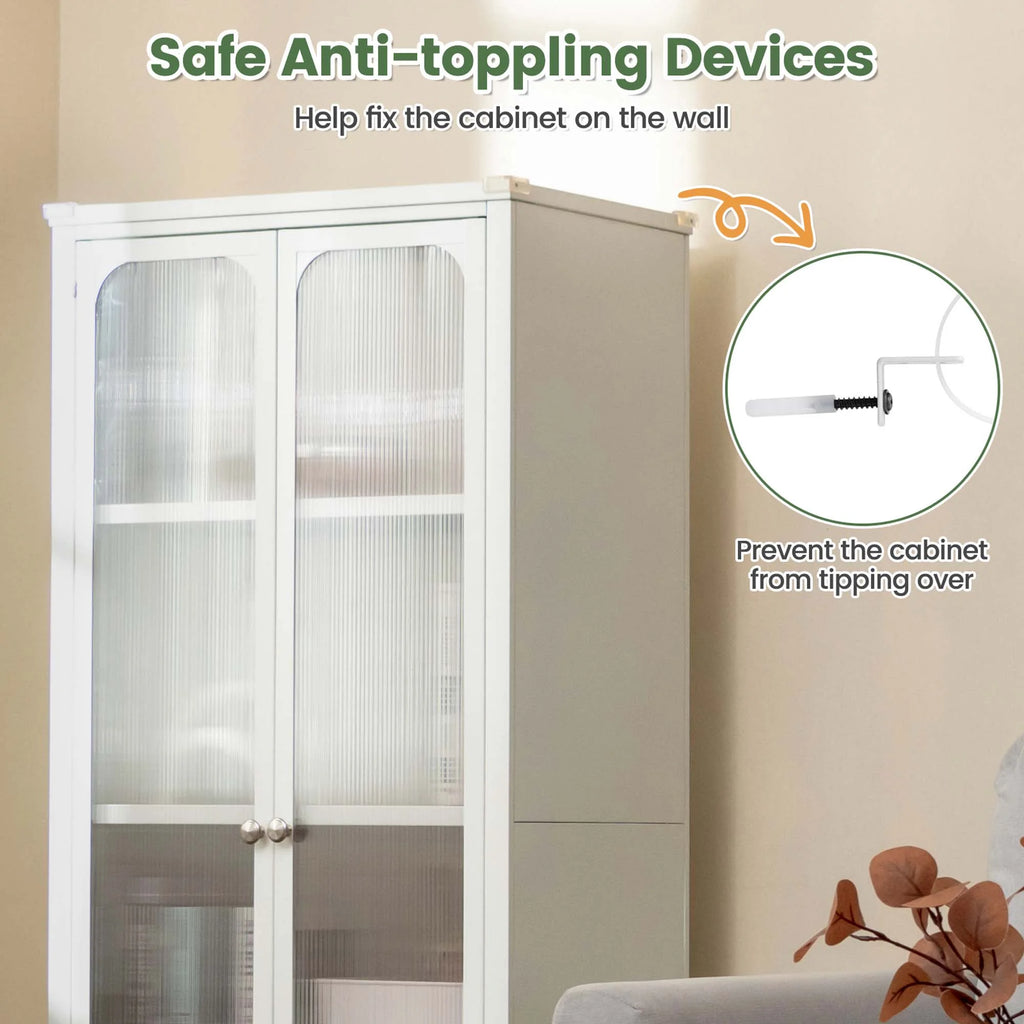 Costway Storage Cabinet with Wheels & 2 Translucent Doors Adjustable Shelves Sideboard 24" x 14.5" x 58"