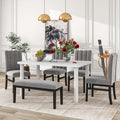 Set of 6 Marble Sticker Dining Table and 4 Velvet Upholstered Dining Chairs and Bench (White+Grey) Dimensions Table: 60"L x 36"W x 30"H Chair: 19.3"L x 20.5"W x 37.8"H