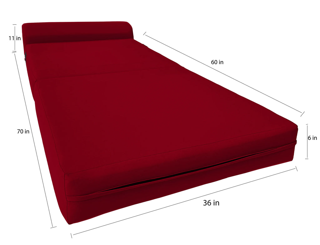 Red Sleeper Chair Folding Foam Beds, Portable Studio Sofa Guest Bed, 6 x 36 x 70