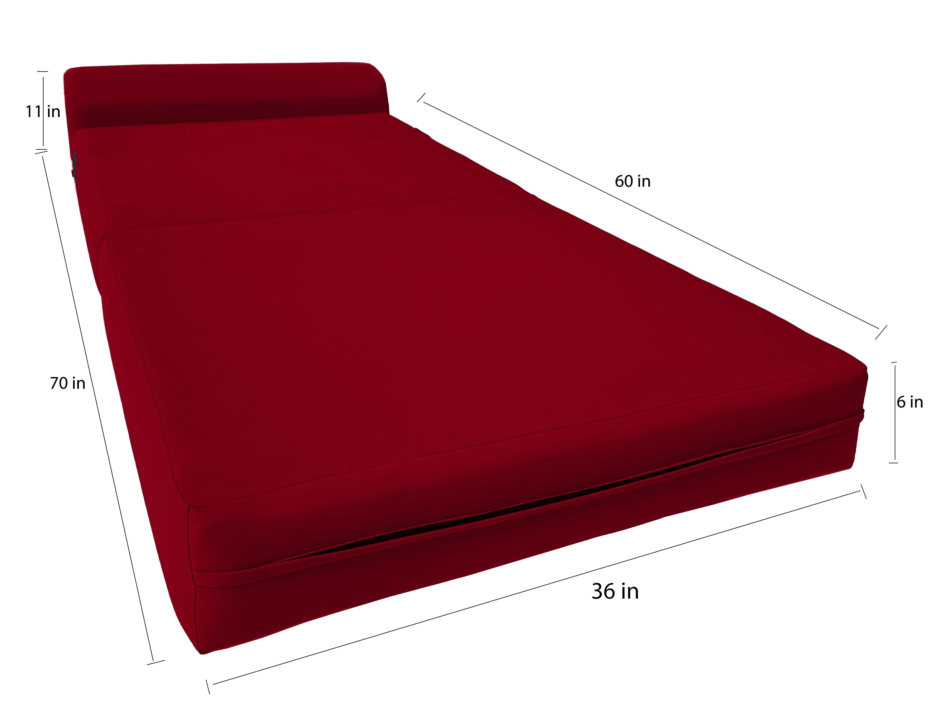 Red Sleeper Chair Folding Foam Beds, Portable Studio Sofa Guest Bed, 6 x 36 x 70