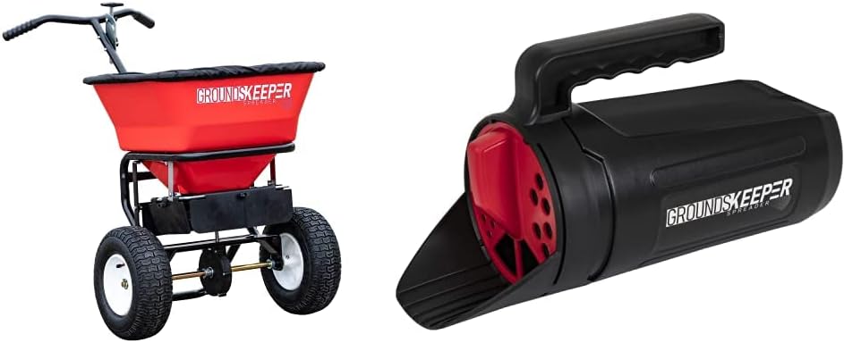 100 lb Walk Behind Push Spreader - Multi Purpose Fertilizer Seed Salt & De-Icer Spreader