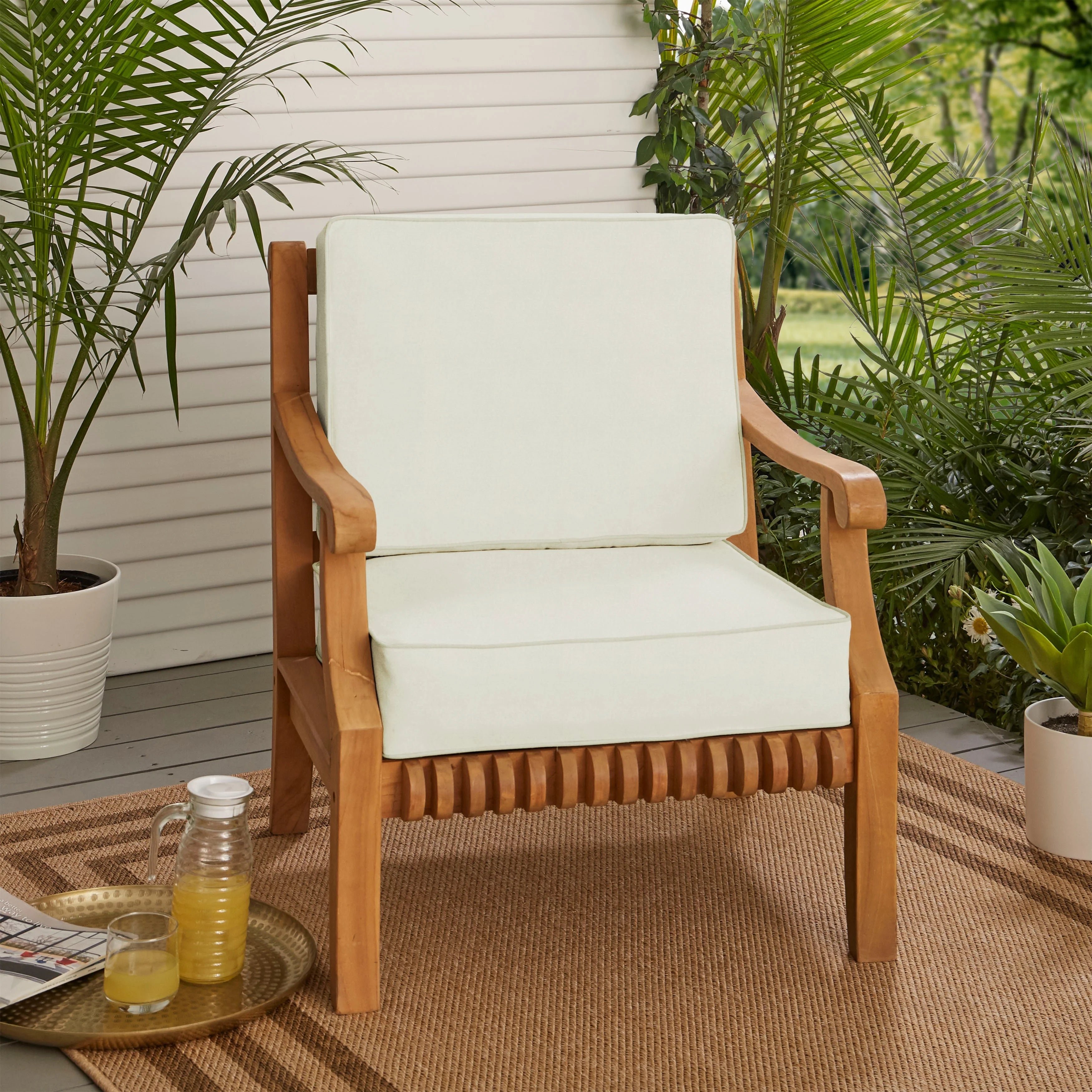 Mozaic Company Sunbrella Indoor/ Outdoor Corded Chair Cushion Set - 22" x 22" x 4" Canvas Spa