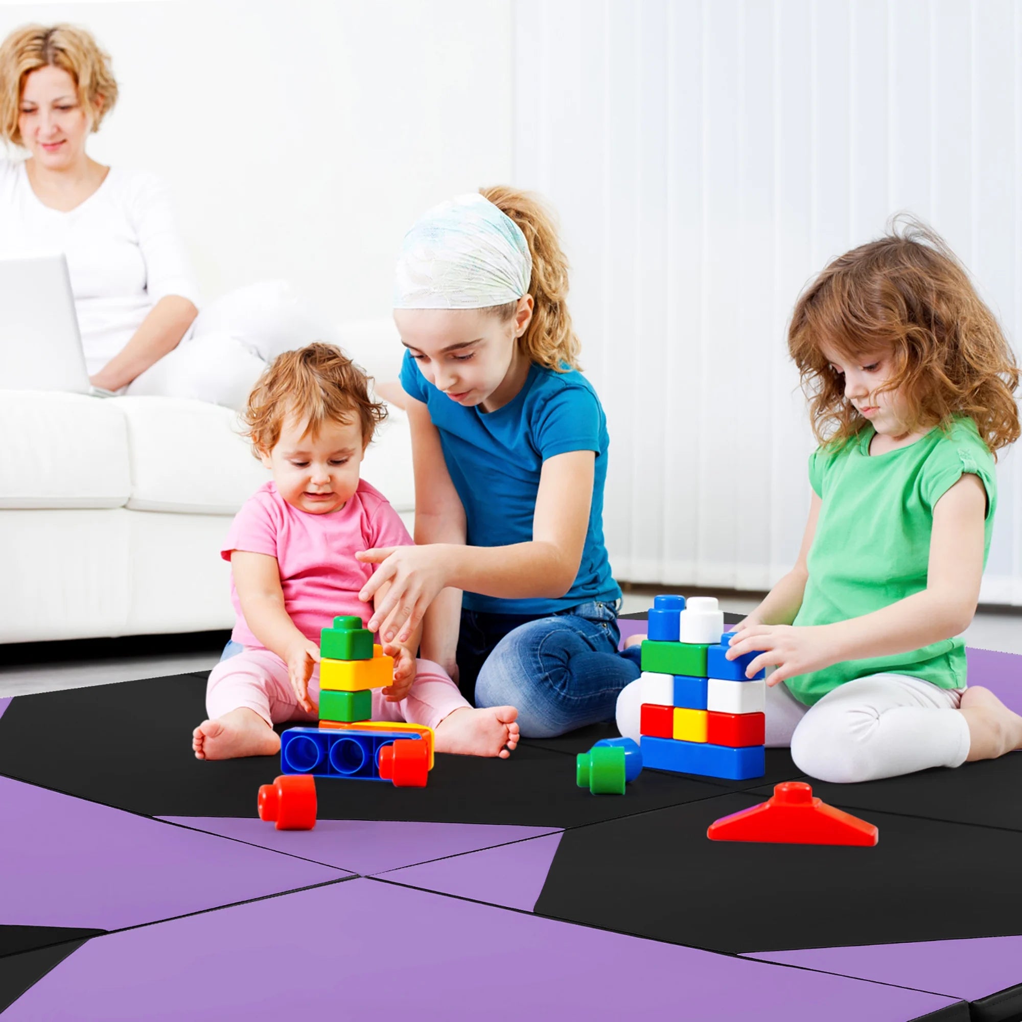 Gymax 10' x 4' x 2'' 4-Panel Folding Gymnastics Exercise Mat w/ Hook & Loop Fasteners Blue