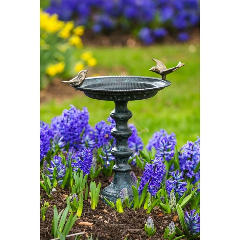 Evergreen Garden Cast Metal Bird Bath on Pedestal 20 x 19 x 15 Inches