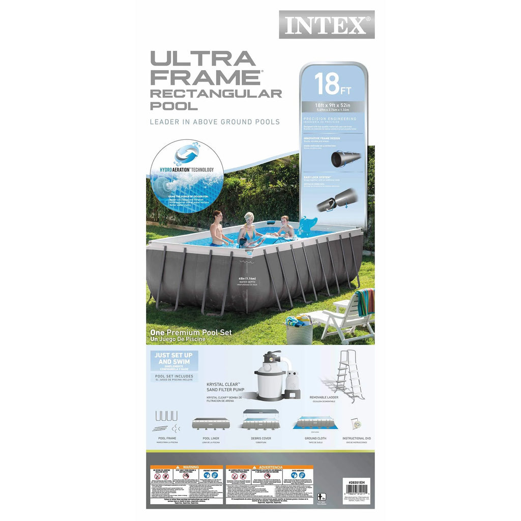 Intex 18' x 9' x 52" Ultra Frame Rectangular Above Ground Swimming Pool with Sand Filter Pump