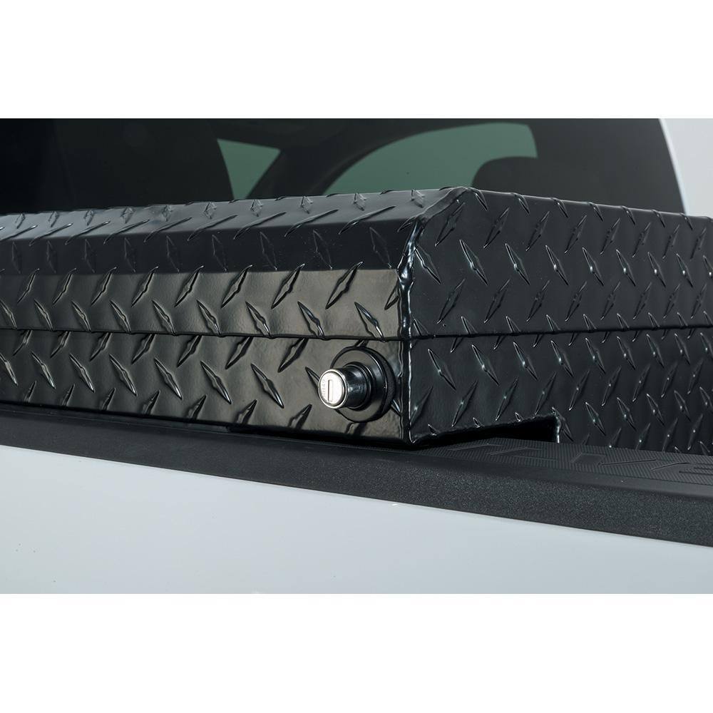 Aluminum Low Profile Saddle Truck Tool Box with Lock, Weather Seal & Sliding Tray for Toyota Tacoma