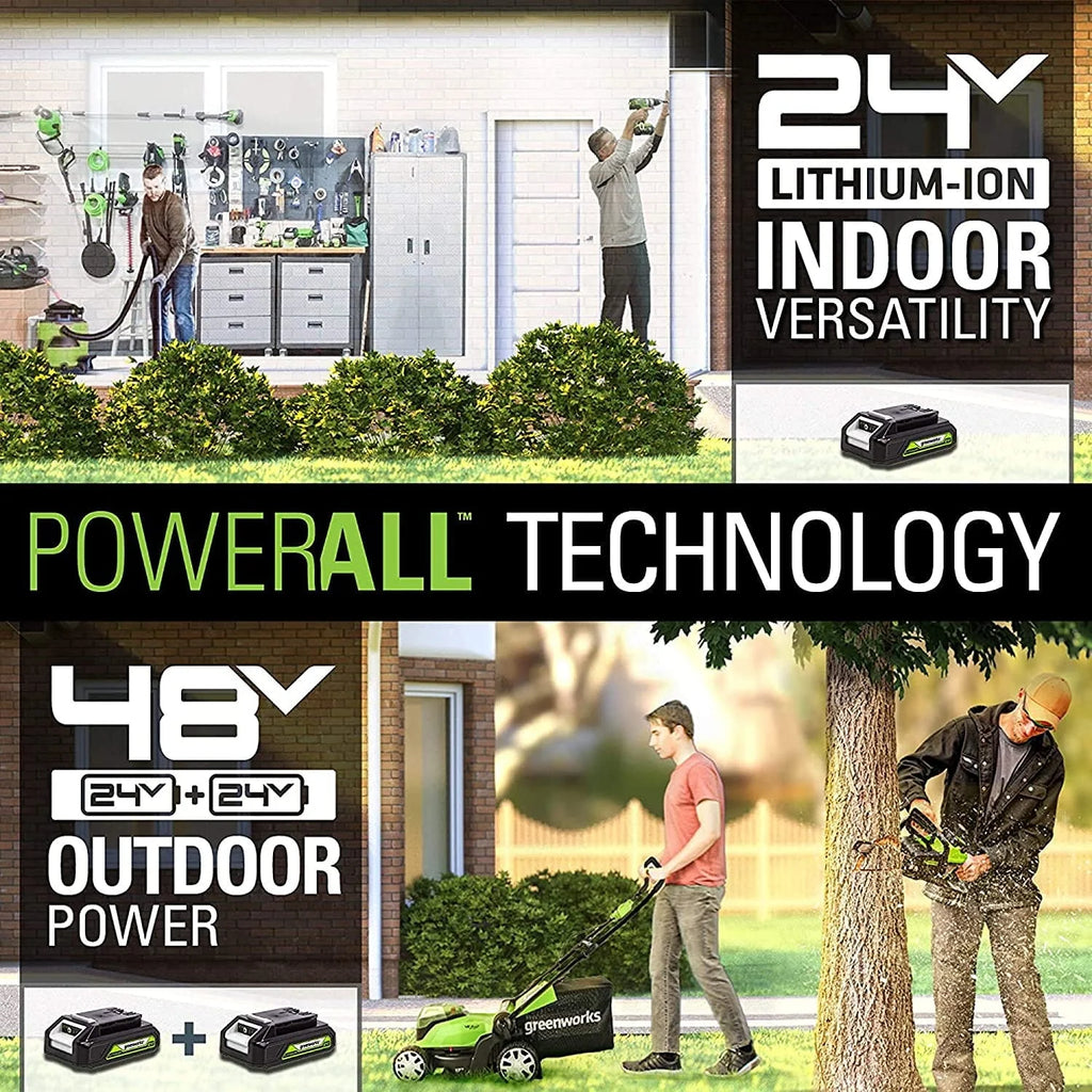 Greenworks 48V (2 x 24V) 17" Lawn Mower, With 2 x 24V 4Ah Batteries and Dual Port Charger