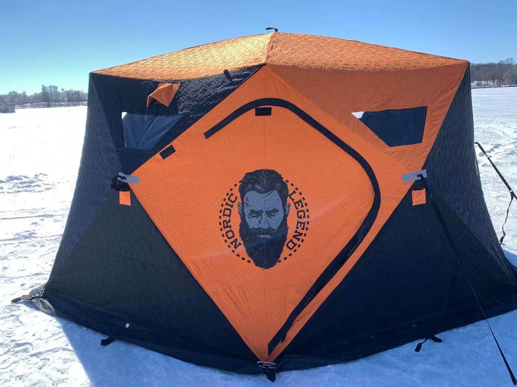 Nordic Legend AURORA LODGE 12' x 12' x 7.5" Tall Portable Ice Fishing Shelter with Single Door