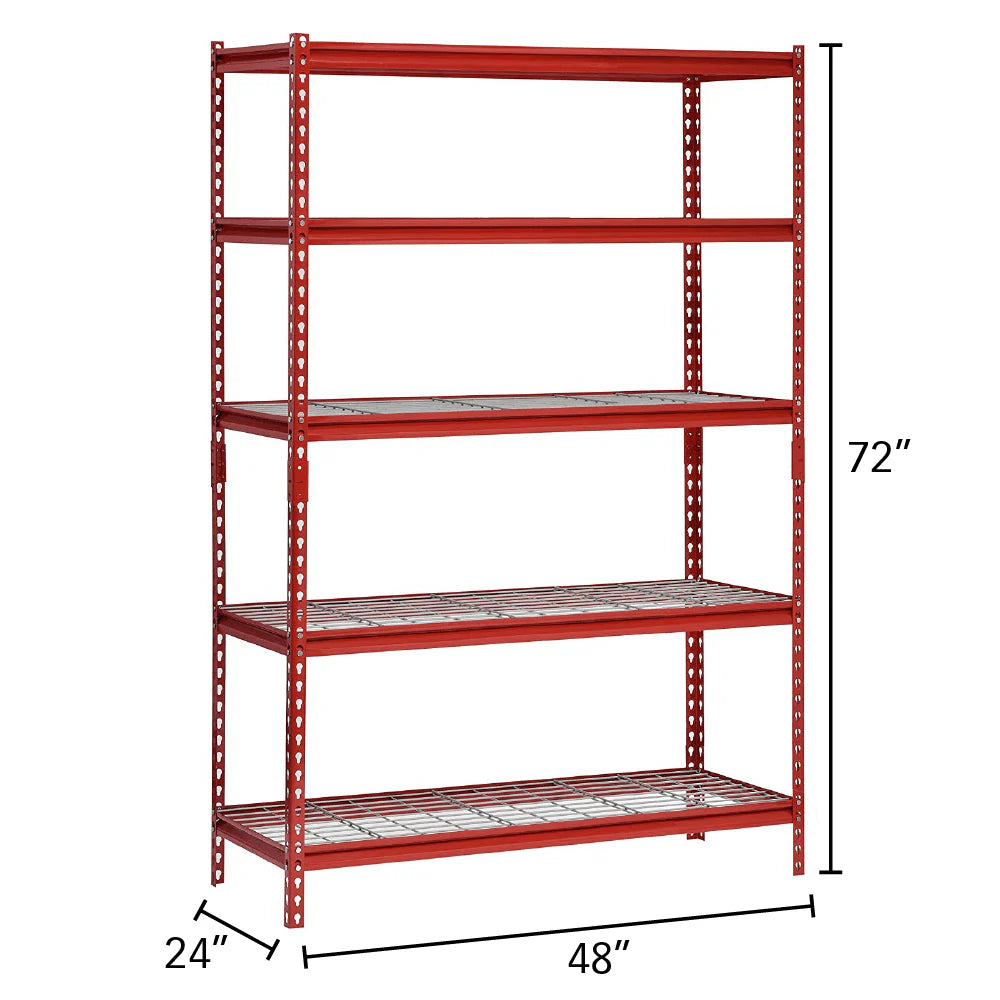 Muscle Rack 48"W x 24"D x 72"H 5-Shelf Steel Shelving, Red