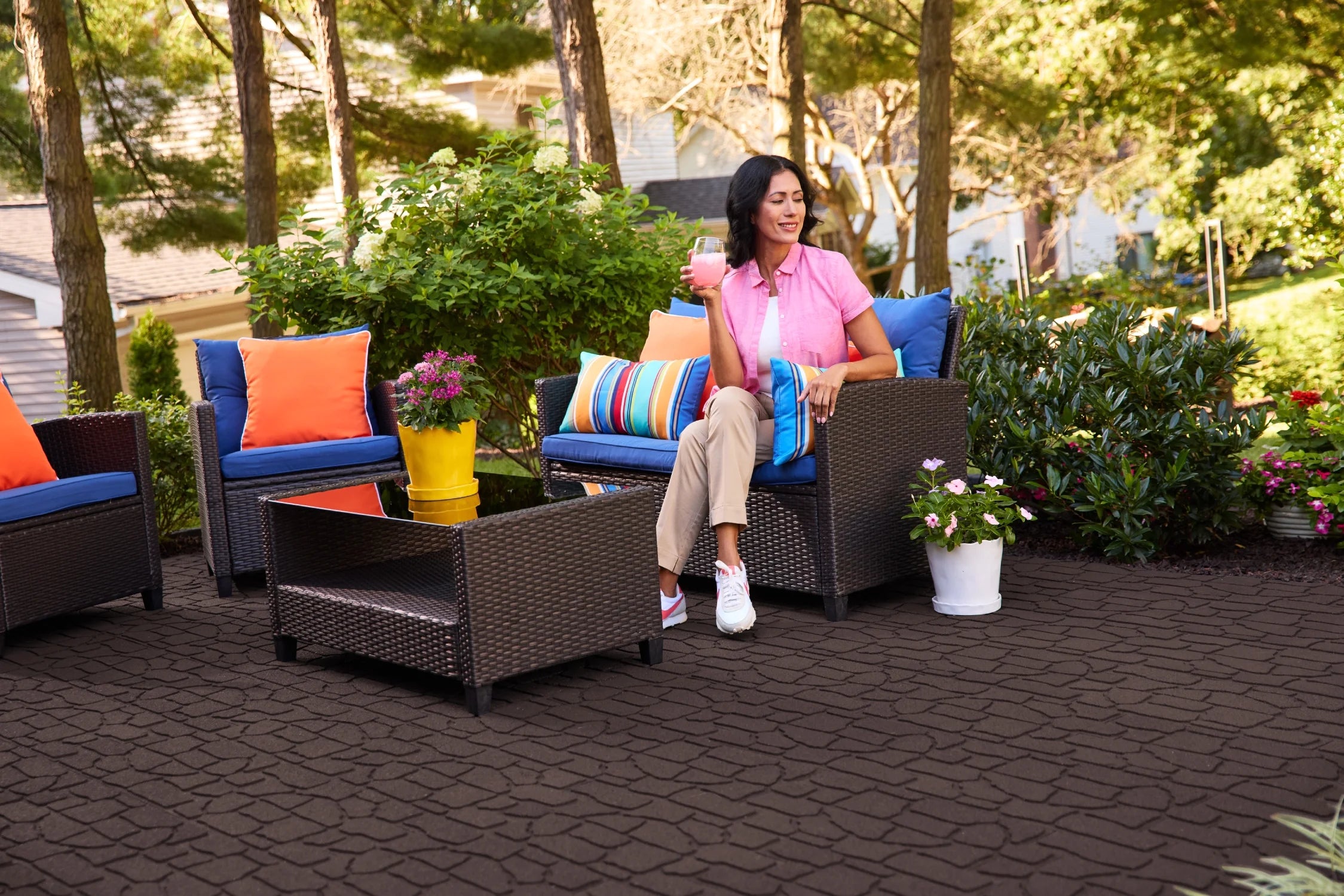 GroundSmart 24" x 12" x 5/8" Black Interlocking Dual-Sided Rubber Paver, 9 Pack
