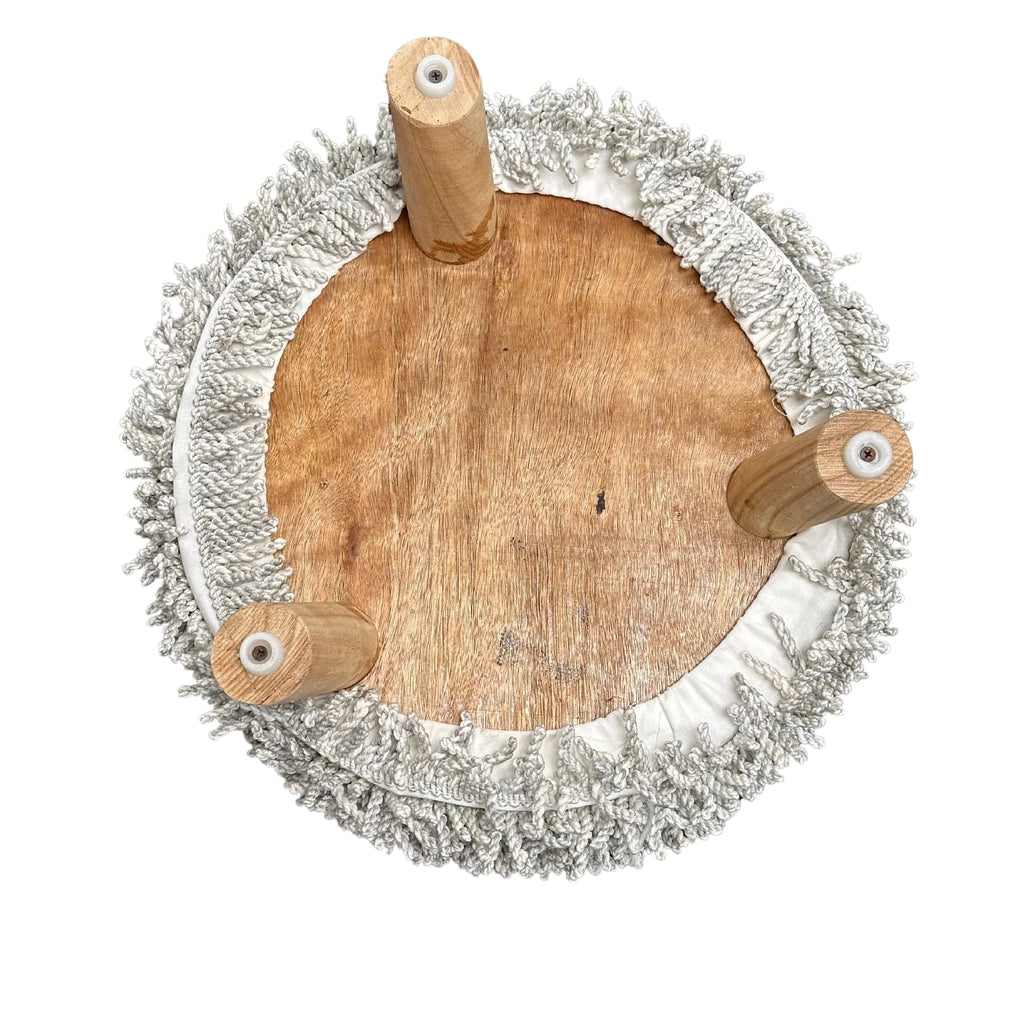 Maison Concepts Long Sag Handwoven Pouf Wooden Stand Light Grey (Multi) 40" X 40" X 40"