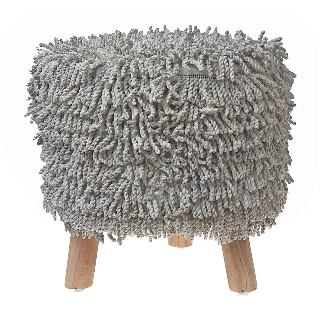 Maison Concepts Long Sag Handwoven Pouf Wooden Stand Light Grey (Multi) 40" X 40" X 40"