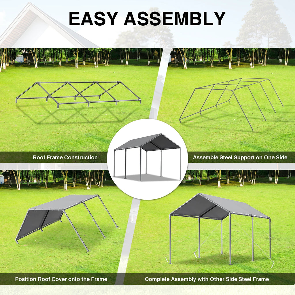 TANGJEAMER 10.00 x 20.00 x 9.20 Feet Beige Carport