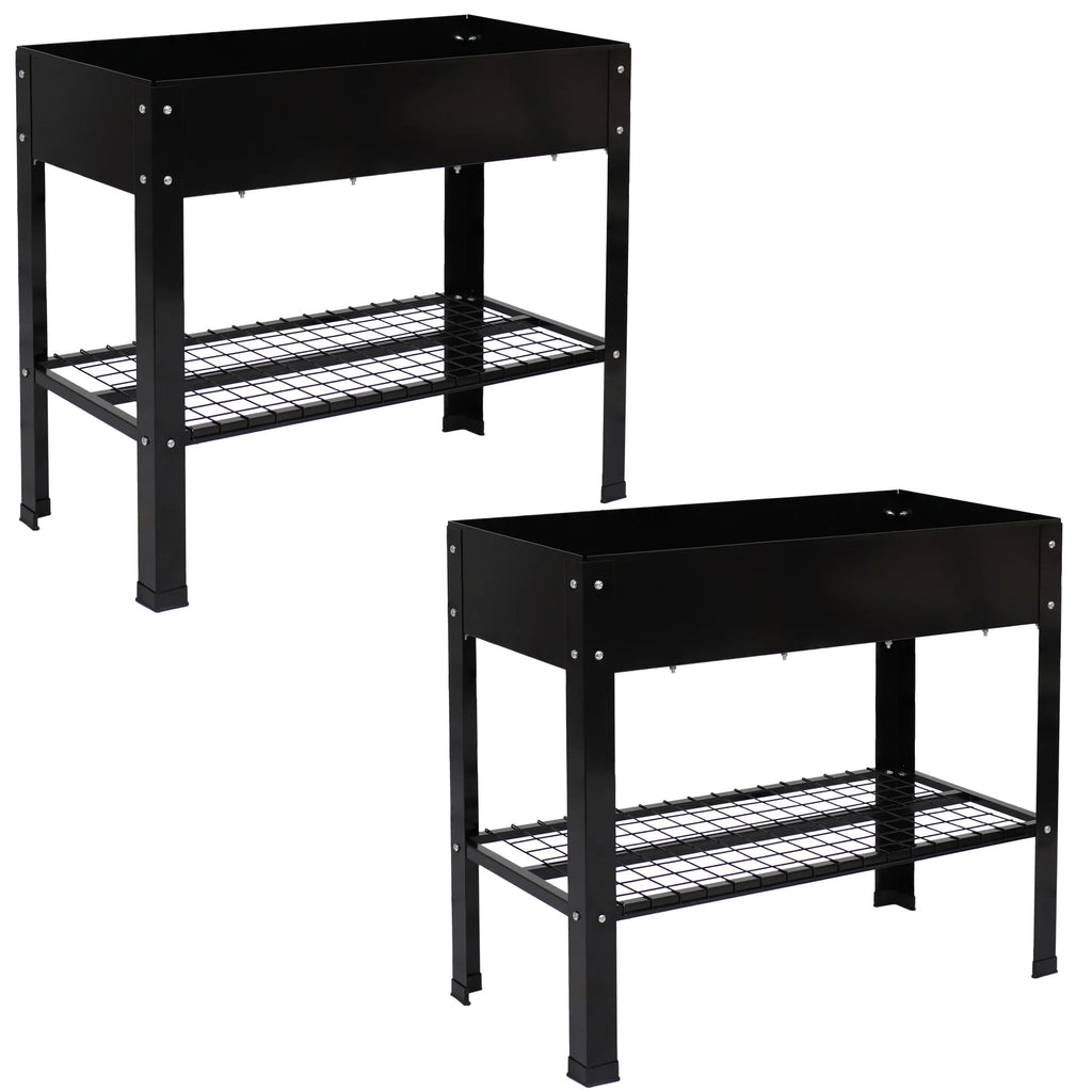 Sunnydaze 35.75" x 16" x 31.75" Black Galvanized Steel Raised Garden Bed, Set of 2