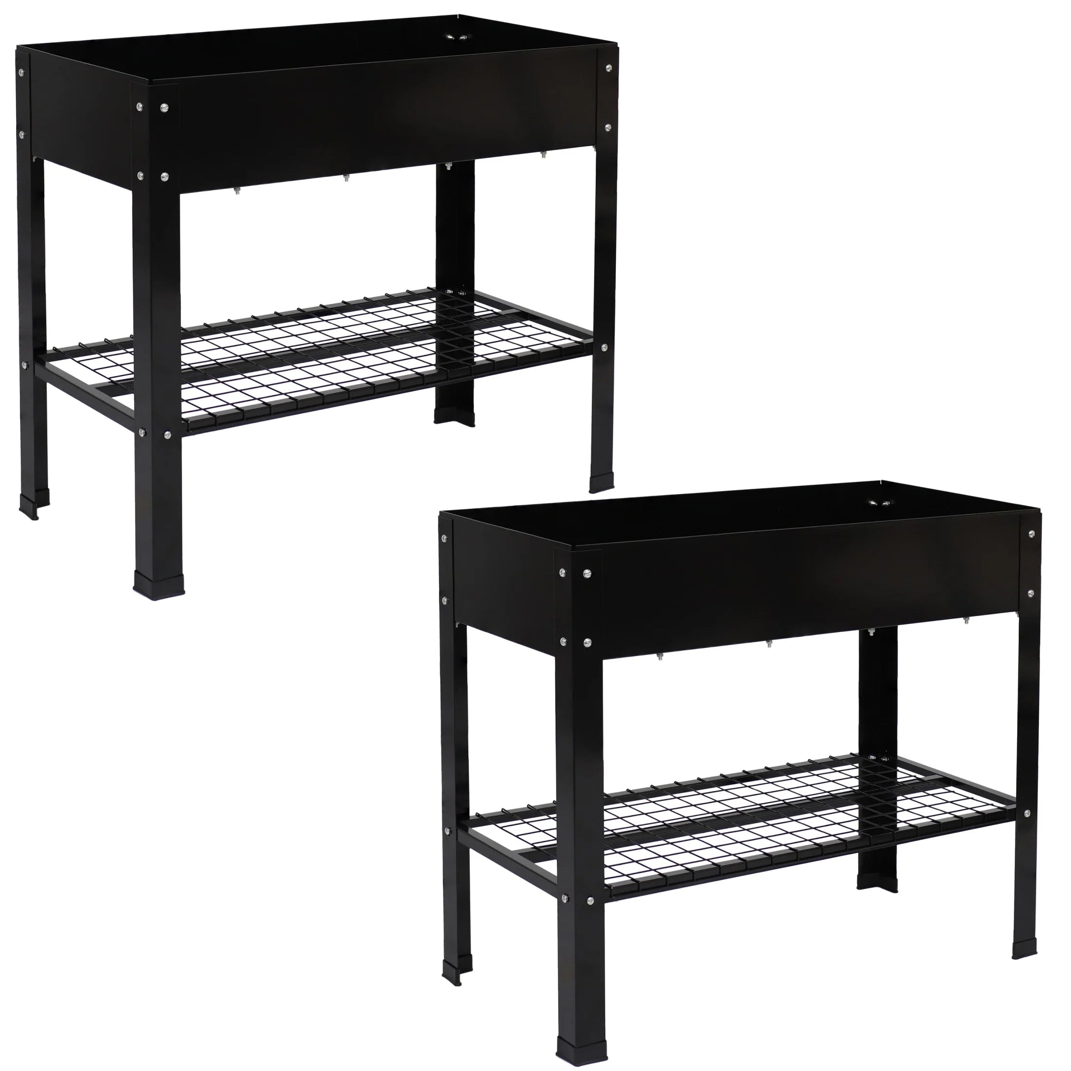 Sunnydaze 35.75" x 16" x 31.75" Black Galvanized Steel Raised Garden Bed, Set of 2