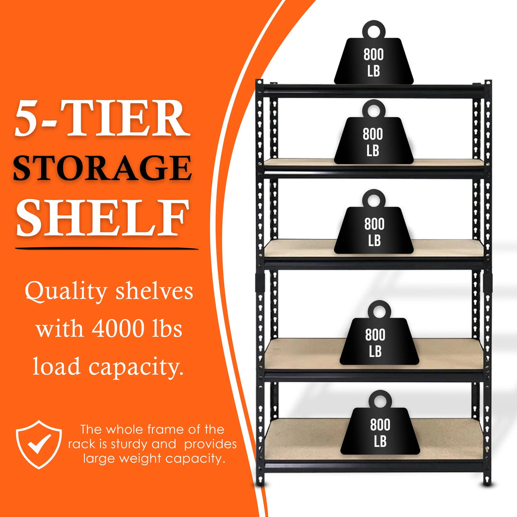 Juggernaut Storage 36"W x 18"D x 72"H 5-Shelf Steel Shelving, Black