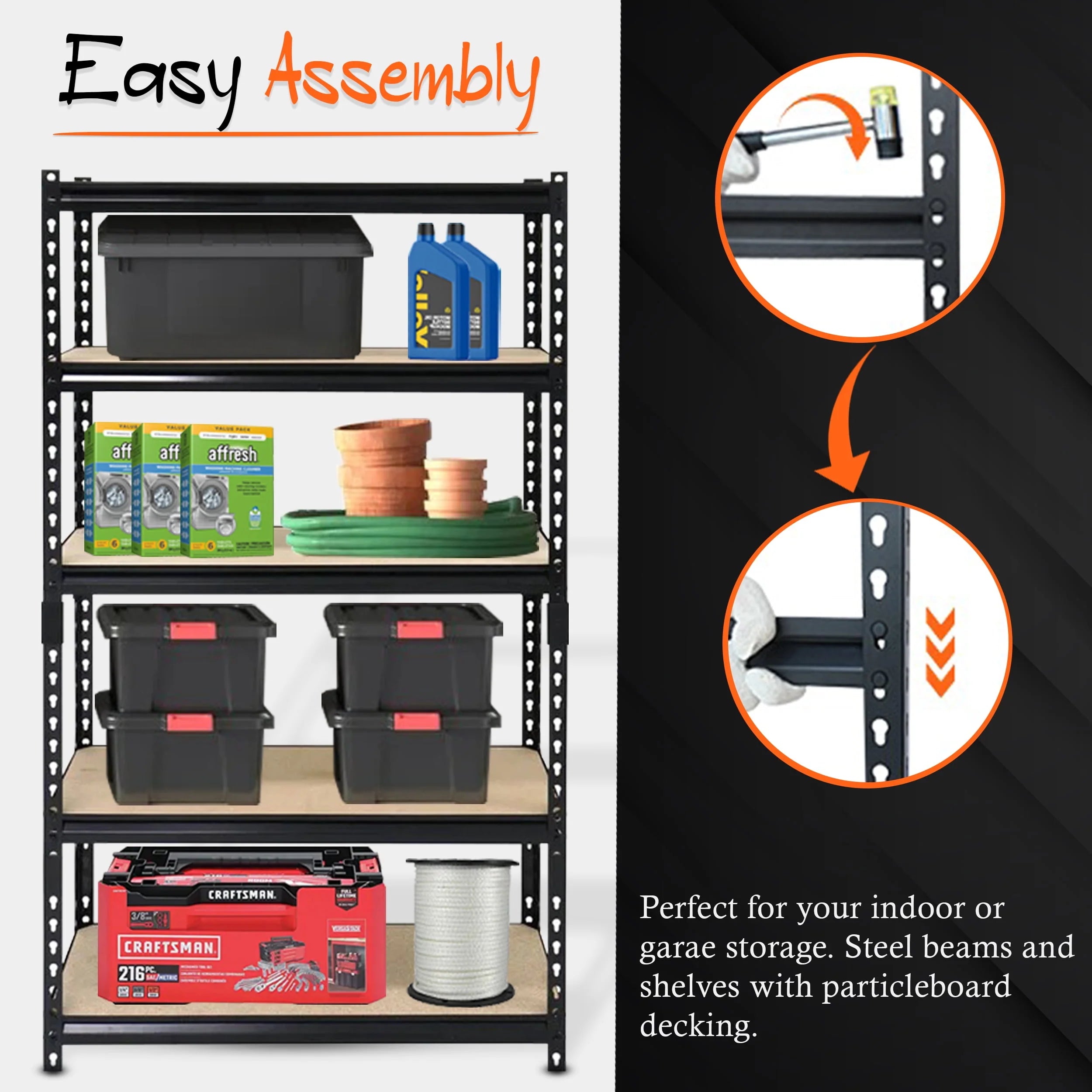 Juggernaut Storage 36"W x 18"D x 72"H 5-Shelf Steel Shelving, Black