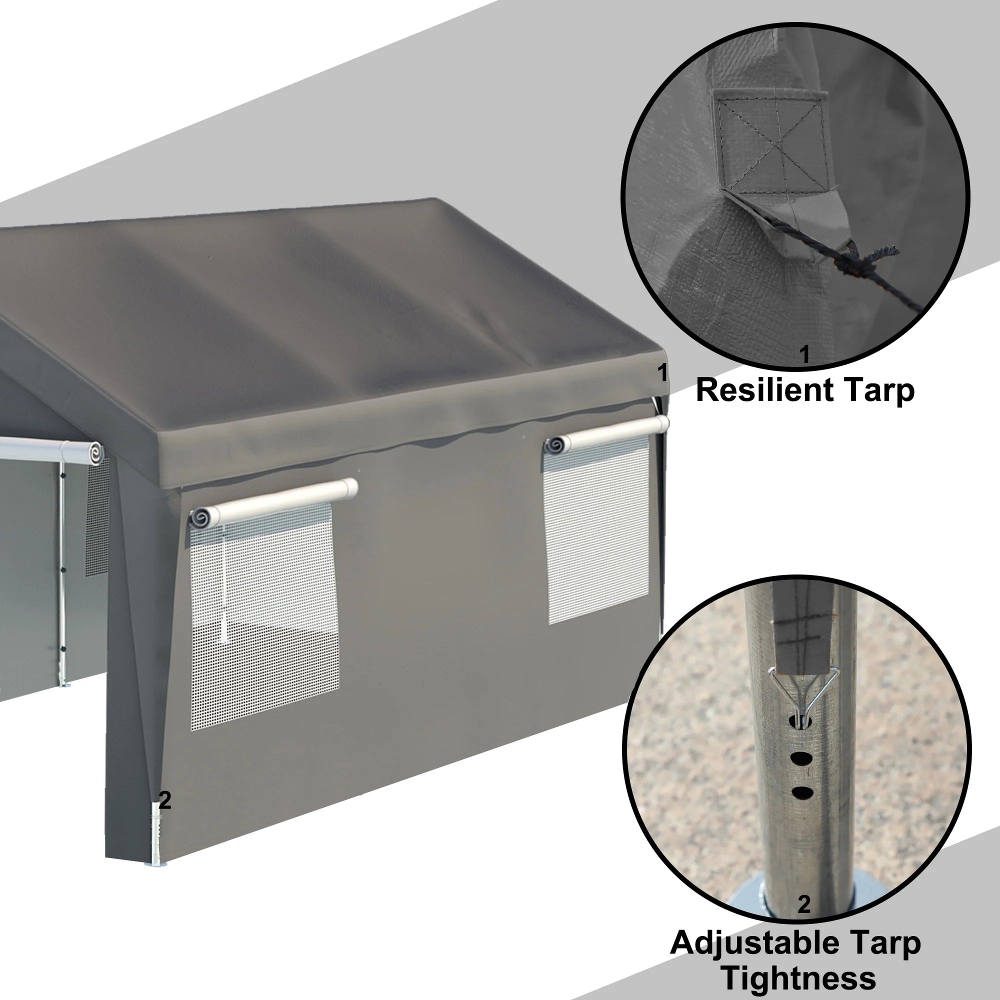 Seizeen 122.40 x 233.40 x 109.00 inches Gray Carport