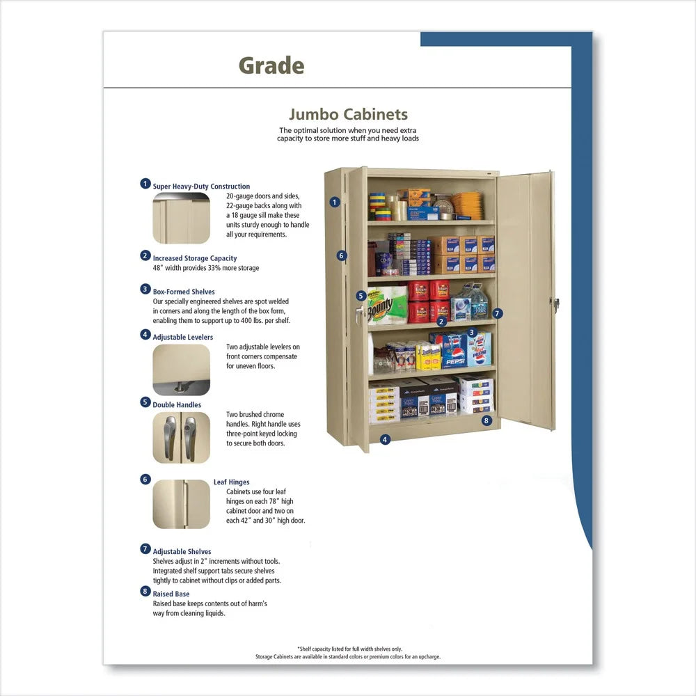 Tennsco J2478SU-LGY 48 in. x 24 in. x 78 in. Assembled Jumbo Combination Steel Storage Cabinet - Light Gray