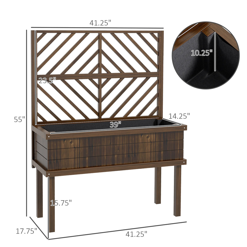 GHooa Raised Garden Bed with Trellis for Climbing Plants 41.25" W x 17.75" D x 55" H-Gray