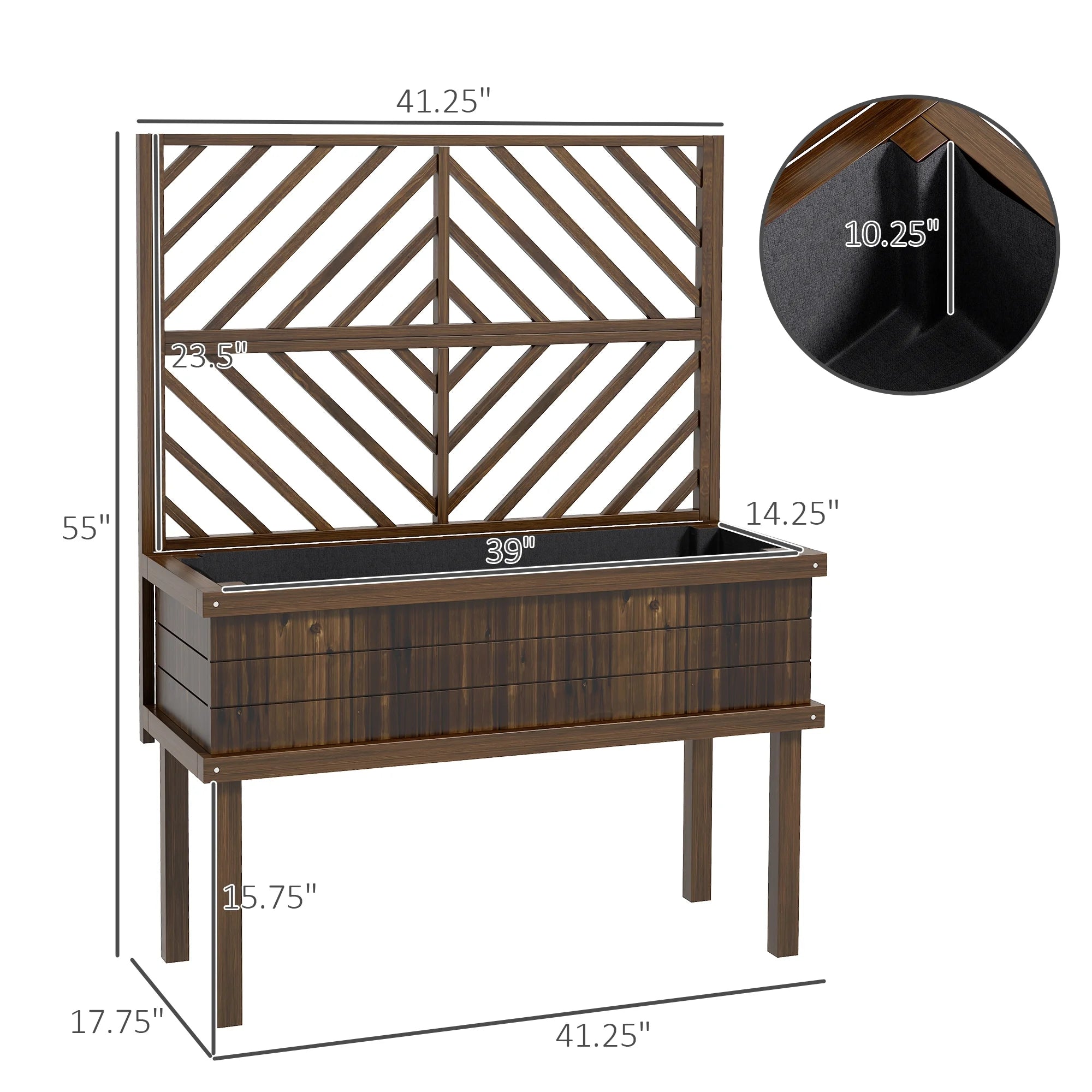 GHooa Raised Garden Bed with Trellis for Climbing Plants 41.25" W x 17.75" D x 55" H-Gray
