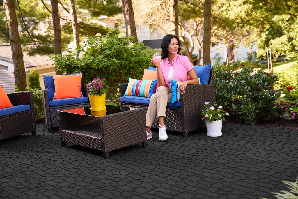 GroundSmart 24" x 12" x 5/8" Black Interlocking Dual-Sided Rubber Paver, 9 Pack