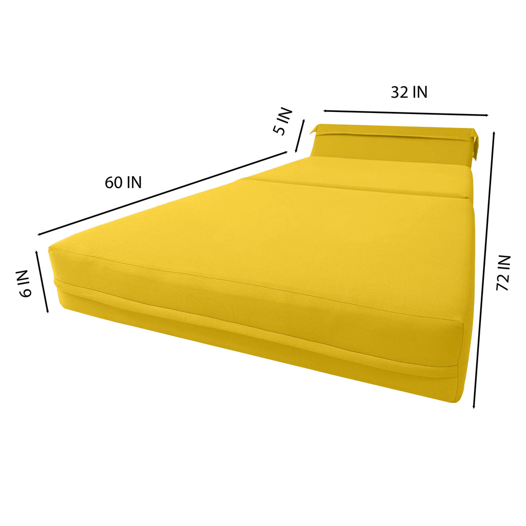Yellow Sleeper Chair Folding Foam Beds, Portable Studio Sofa Guest Bed, 6 x 32 x 70