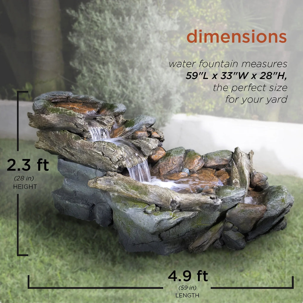 Alpine Corporation 59" x 16" x 20" Polystone Light-Up Cascading Floor Pump Fountain, Brown