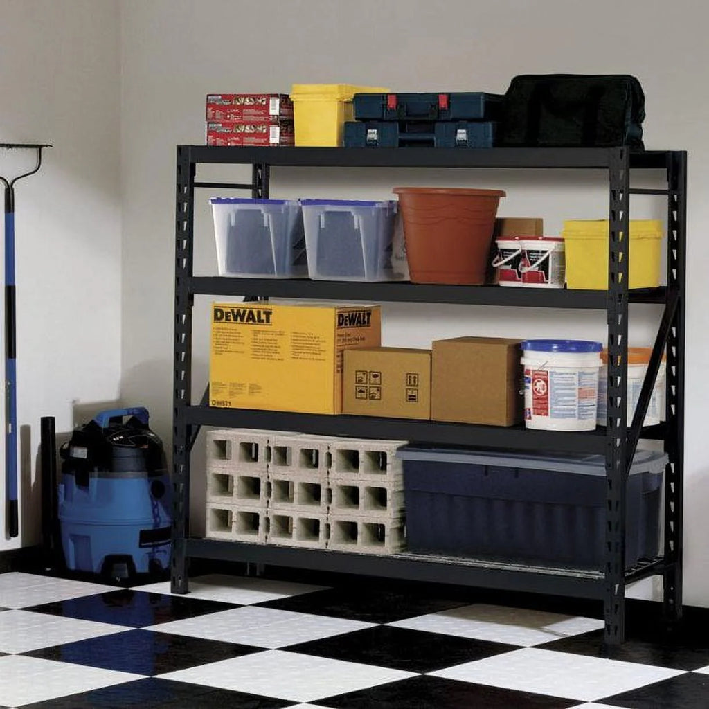 Muscle Rack 77"W x 24"D x 72"H 4-Tier Welded Steel Storage Rack, Black