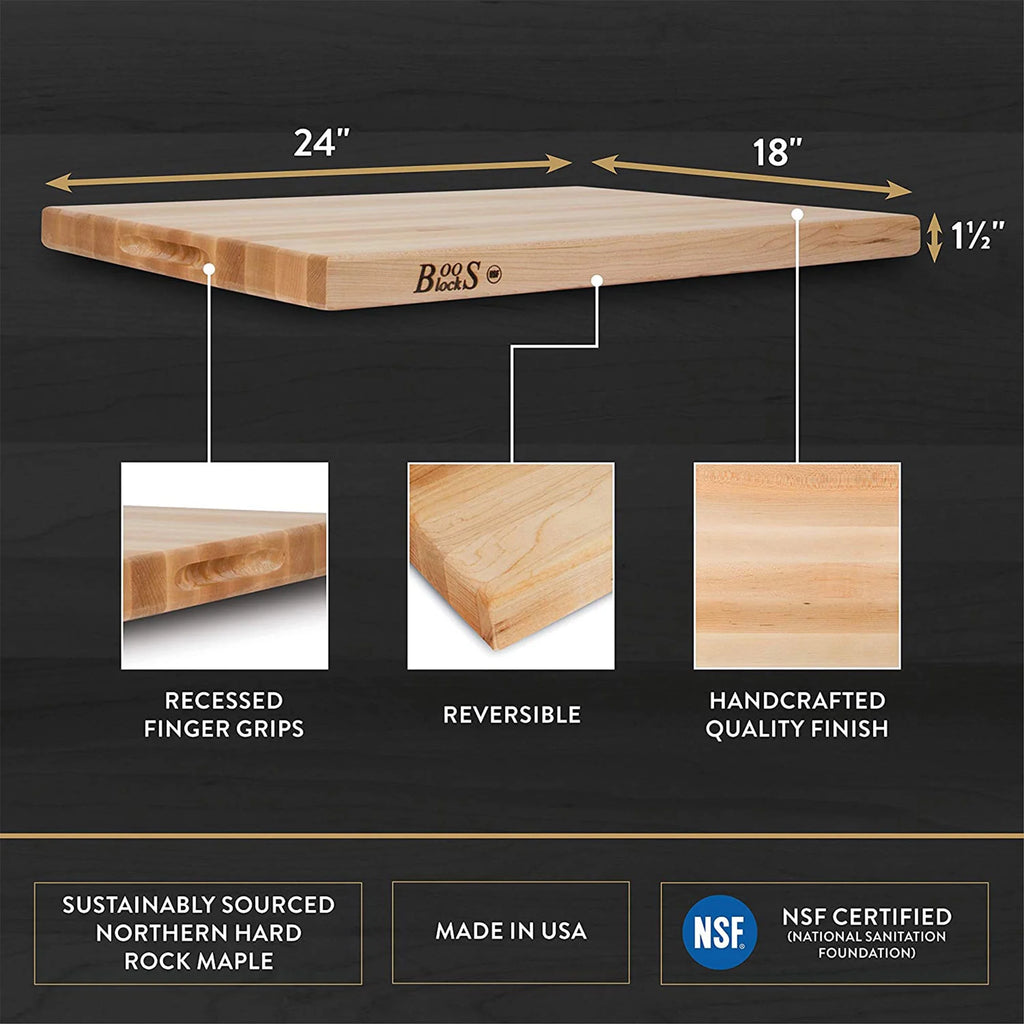 John Boos R-Board Reversible Wood Cutting Board, 18" x 12" x 1 1/2", Cherry