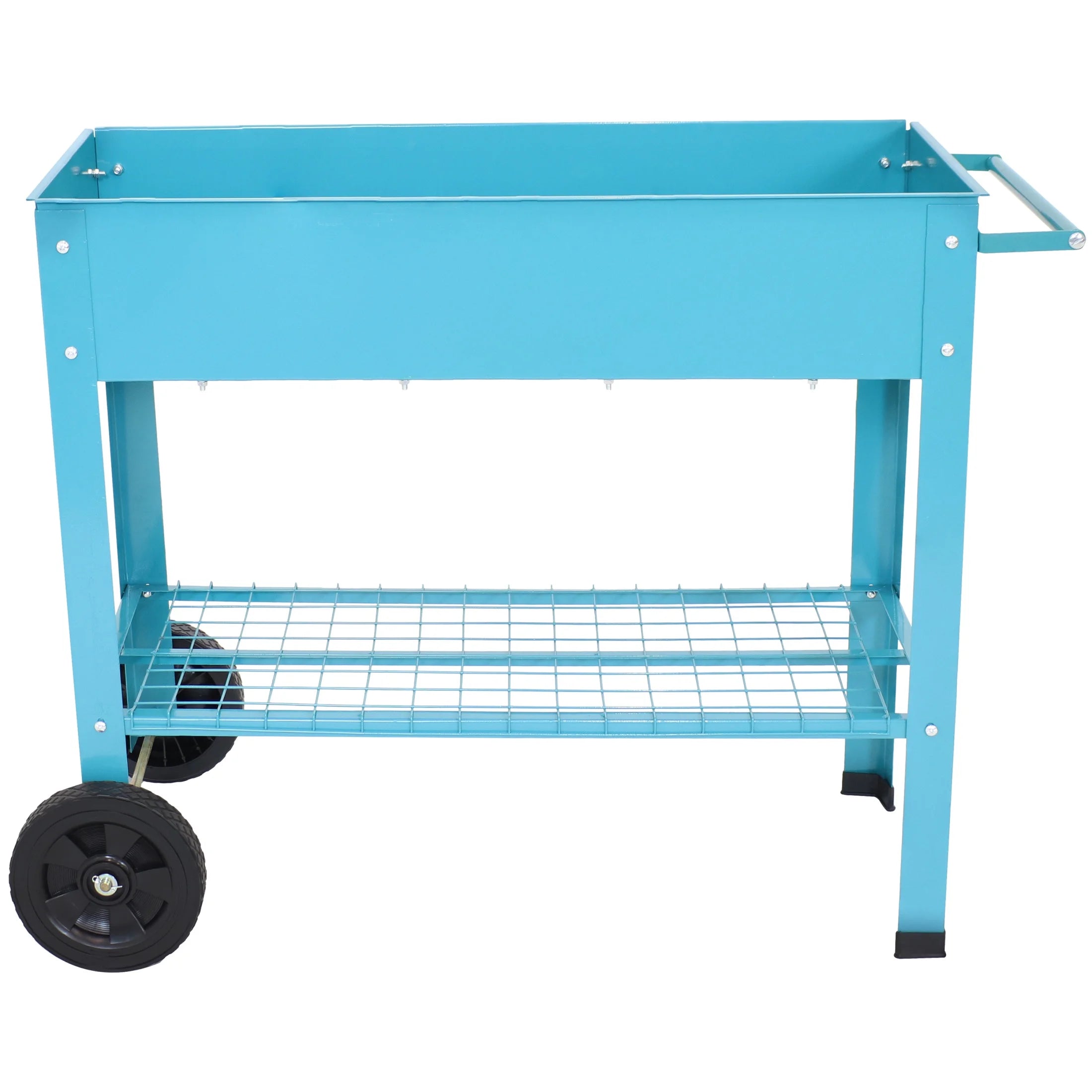 Sunnydaze 43.5" x 20.75" x 31.75" Blue Galvanized Steel Raised Garden Bed Cart with Wheels