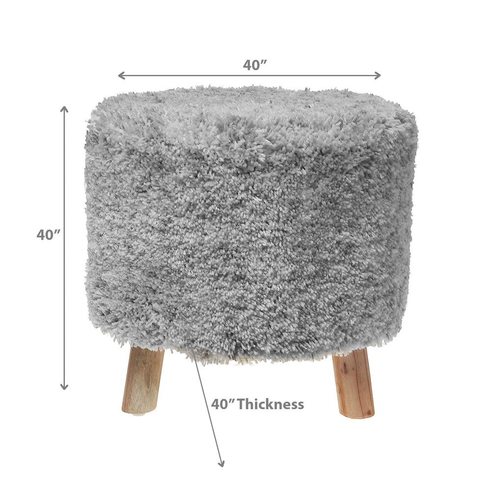 Maison Concepts Long Sag Handwoven Pouf Wooden Stand Light Grey (Multi) 40" X 40" X 40"