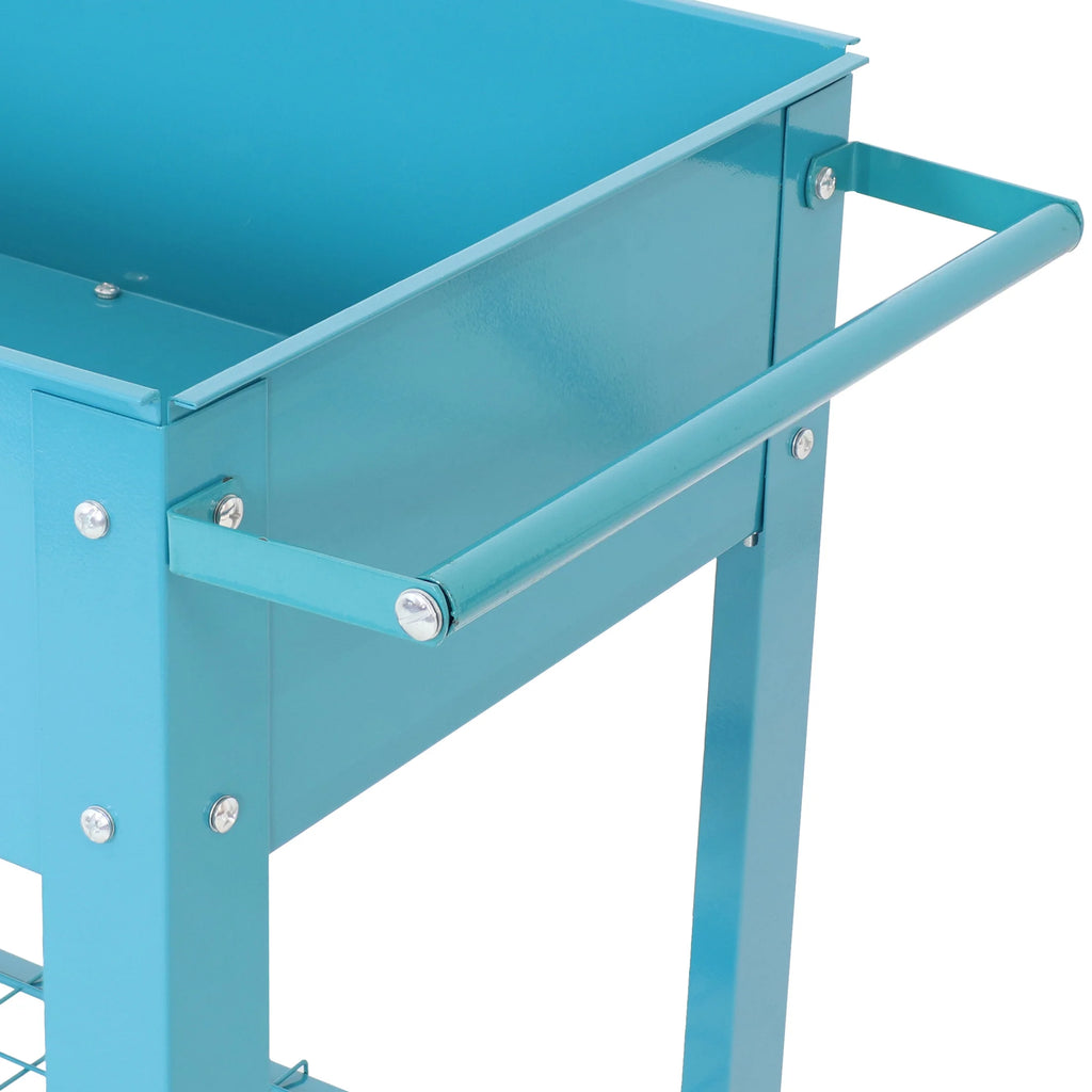 Sunnydaze 43.5" x 20.75" x 31.75" Blue Galvanized Steel Raised Garden Bed Cart with Wheels