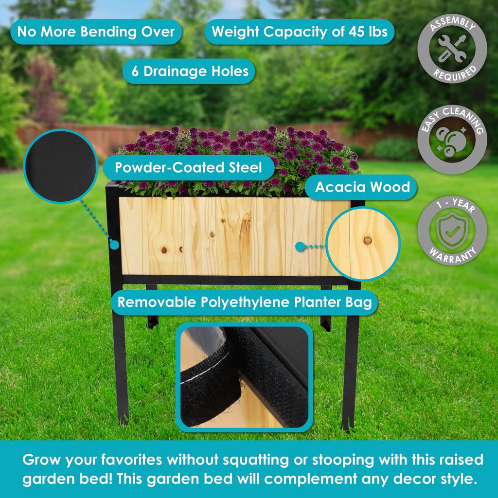 Sunnydaze 29.25" x 20" x 30.75" Gray Acacia Wood Rectangular Raised Garden Bed with Legs