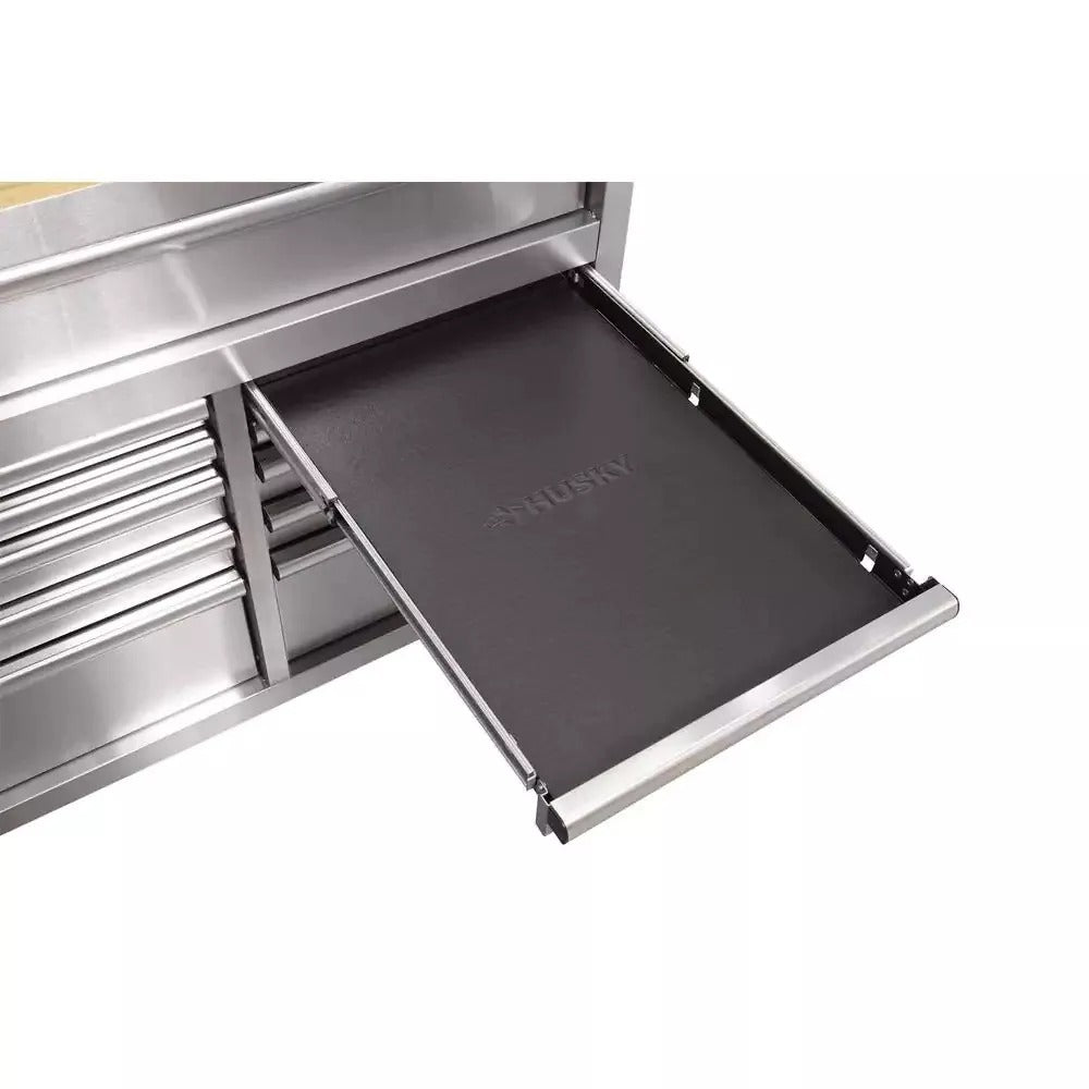 72 Inch Mobile Workbench with 18 Drawers - Stainless Steel Rolling Tool Cabinet with Wood Top