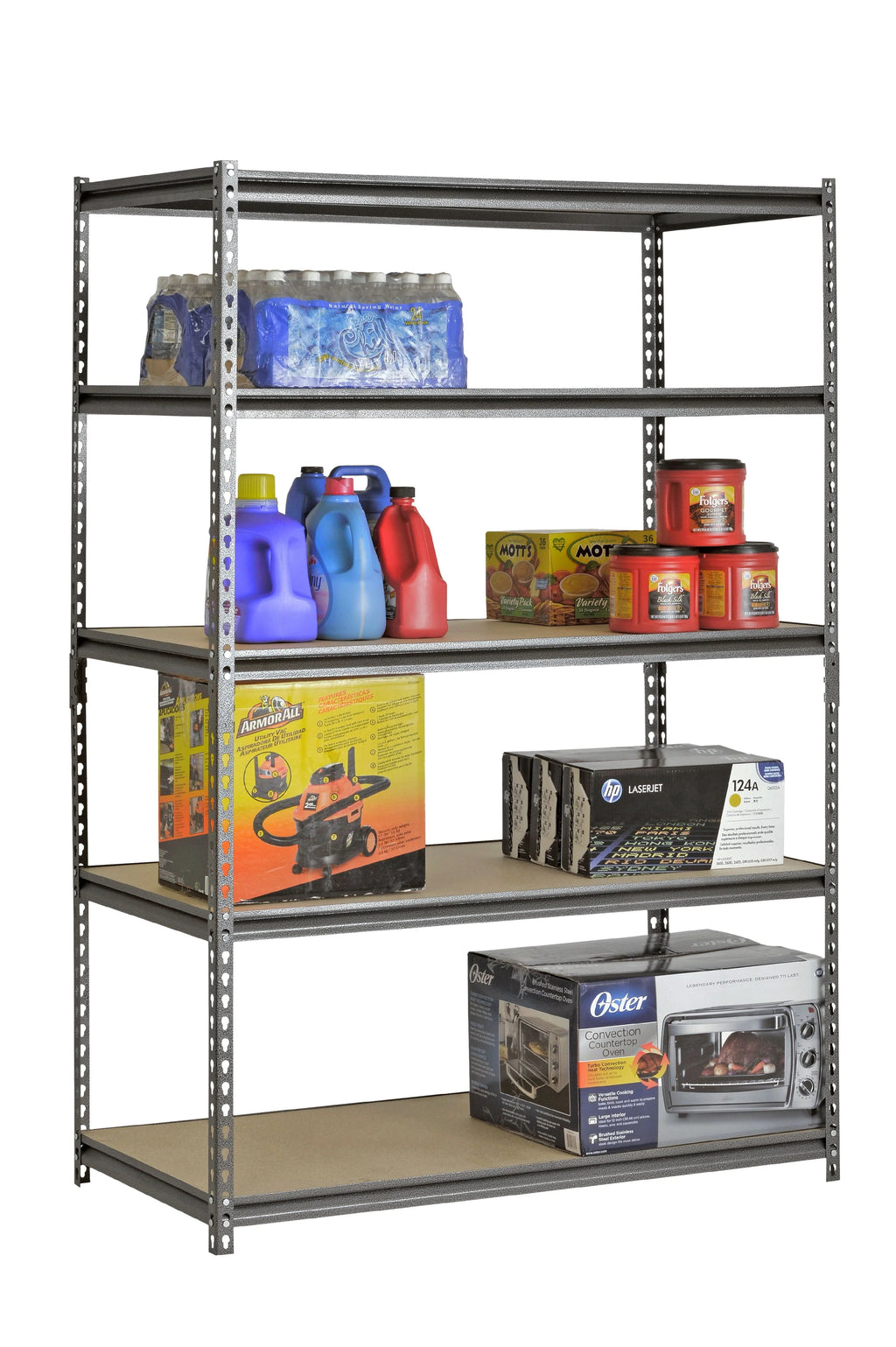 Muscle Rack 48"W x 24"D x 72"H 5-Shelf Steel Freestanding Shelves, Silver