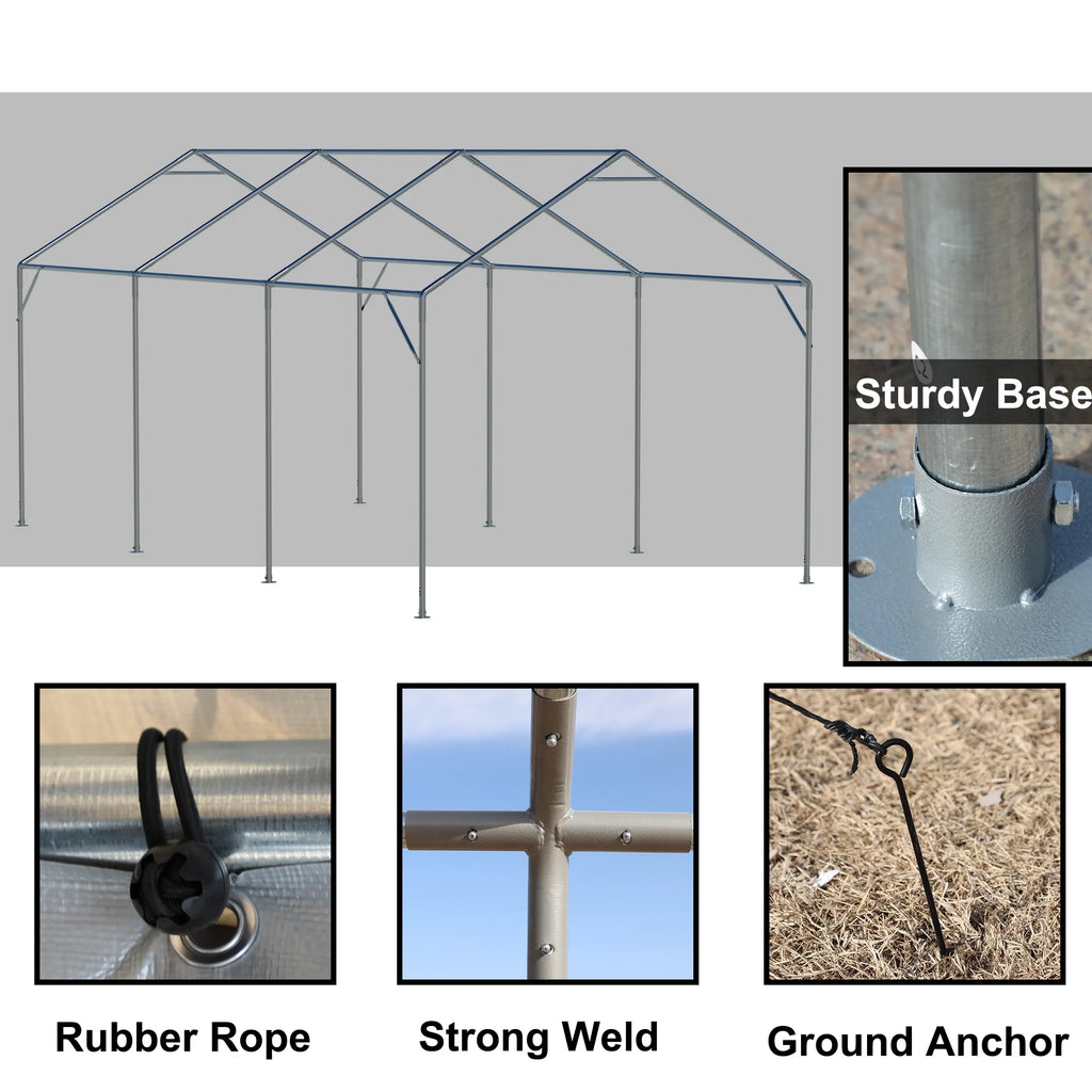 Seizeen 122.40 x 233.40 x 109.00 inches Gray Carport
