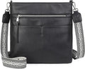 Women's shoulder bag, casual multi-compartment handbag with a wide jacquard strap.