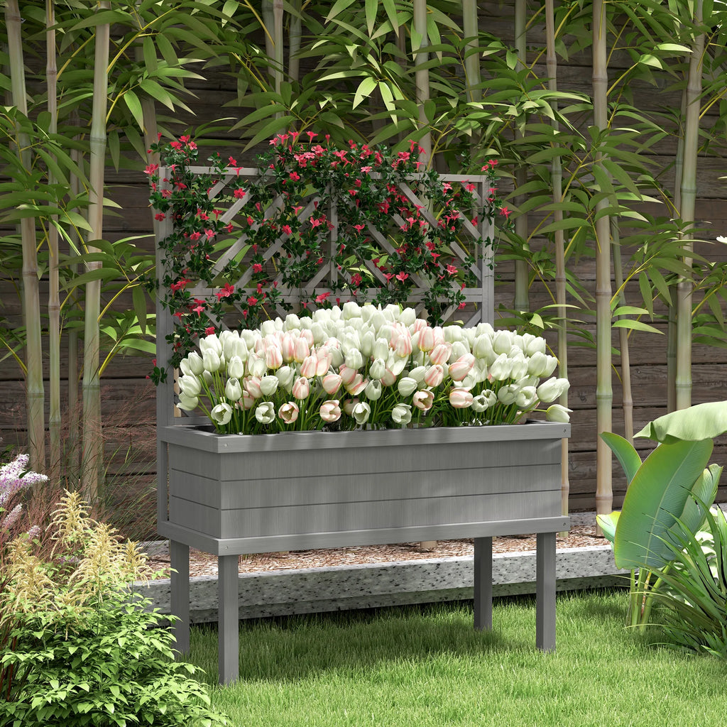 GHooa Raised Garden Bed with Trellis for Climbing Plants 41.25" W x 17.75" D x 55" H-Gray