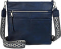 Women's shoulder bag, casual multi-compartment handbag with a wide jacquard strap.