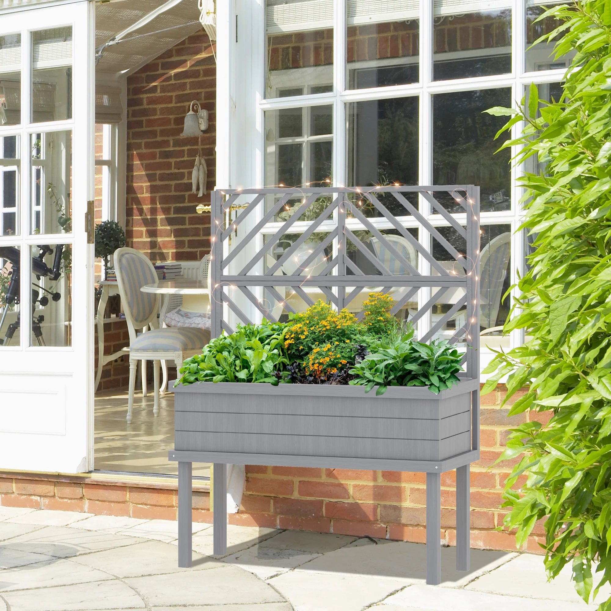 GHooa Raised Garden Bed with Trellis for Climbing Plants 41.25" W x 17.75" D x 55" H-Gray