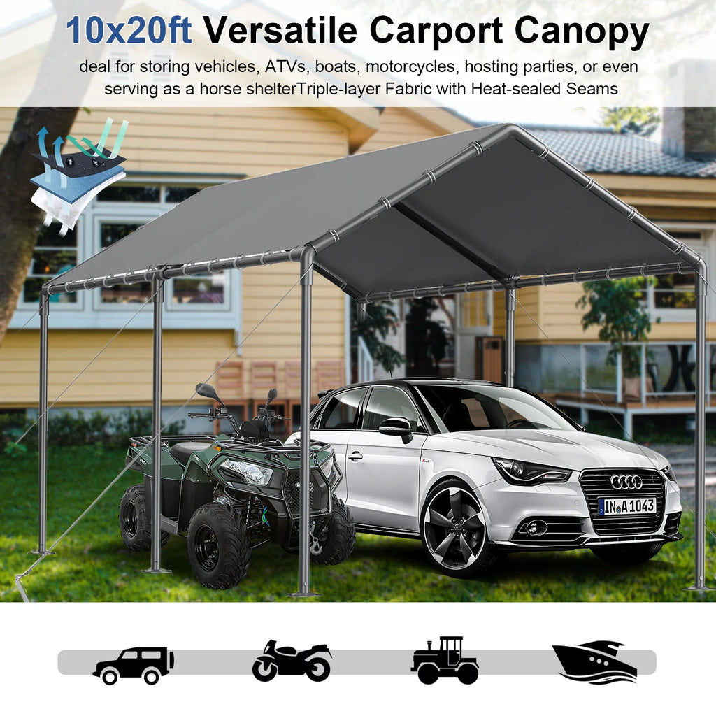 TANGJEAMER 10.00 x 20.00 x 9.20 Feet Beige Carport